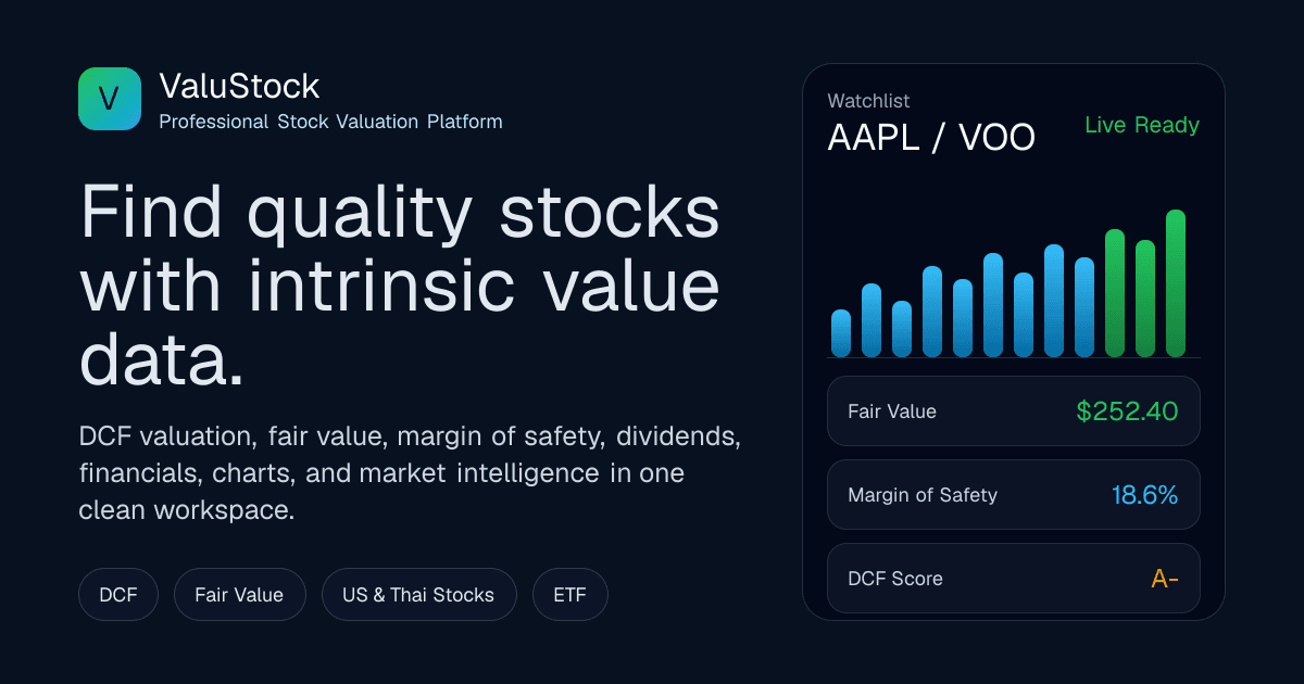 ภาพตัวอย่างหน้าแดชบอร์ด ValuStock สำหรับประเมินมูลค่าหุ้น
